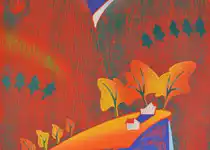 Tittel: Haust i vest - På kanten. Tresnitt 2022. Størrelse: 50 x 65 cm.